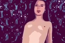 Animated girl rides dildo while talking dirty and begs for you to cum inside her