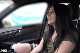 College girl Kinsley Anne sucks cock in a parked car