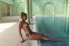 Vyvan Hill swims and strips nude in the swimming pool