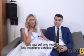 DEBT4k Debt collector fucks the bride in white dress and stockings