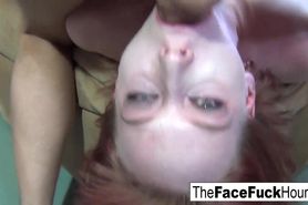 Redhead girl gets her sweet face fucked
