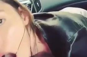 Very beautiful girl eats cum in car