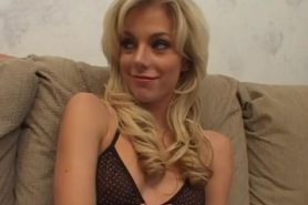 Angela Stone fucks a horny guy then she swaps cum with her friend Haley Scott