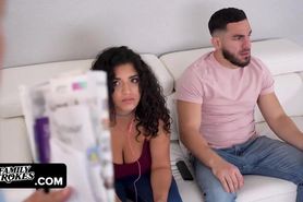 Naughty Latin Stepsister Lets Her Stepbro Slide His Huge Pulsating Dick Between Her Bouncing Tits