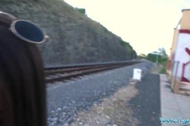 Public Agent Spansih girl with huge boobs and great booty fucked next to railtracks