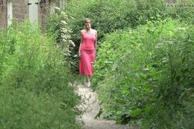 Brooke - Public play and pee in her pink dress