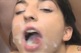 Girl takes tons of cum in her mouth