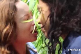 Two Raunchy Forest Girls Get Frisky Outside