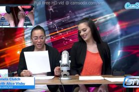 Carmela Clutch and Alice Visby ride the sybian till the orgasm live on air