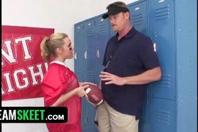 Perv Old Trainer Stretches And Pounds College Teen Girl Who Wants To Play In The Football Team