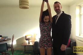 Restrained Girl With Gag Ball Dominated