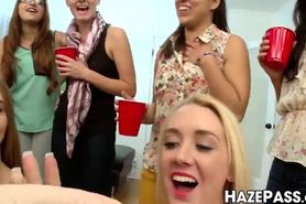 University babes blow a frat dude before pussy licking