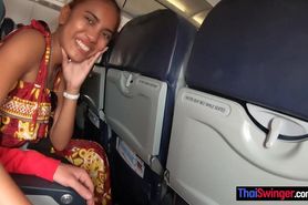 THAI SWINGER - Thai teen girlfriend on an airplane and on boyfriends big cock in the hotel