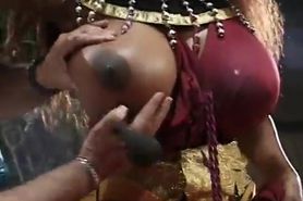 Busty black whore gets her pussy banged rough by many dicks