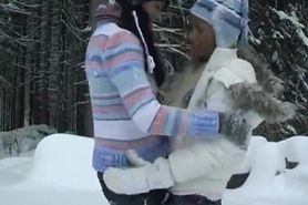 Cute 18 year old girls playing in the snow