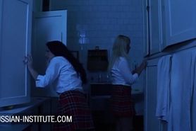 Teen girls having fun during the night in the Russian Institute