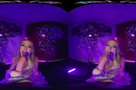 Cute blonde brings the EDM festivals home and masturbates for you in VR