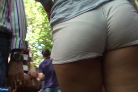 candid sexy booty in white shorts
