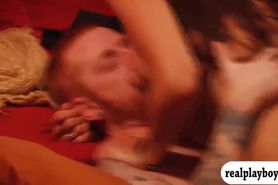 Group of swingers swap partner and orgy in the red room