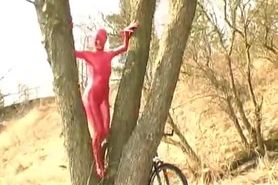 Red spandex Katherina in nature