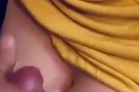 Guy cums on sexy babe's juicy tits