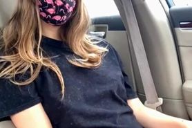 Masked Girl Playing with Her Pussy in the Car