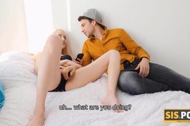 SISPORN. Stepsister takes care of dick next to her relax boyfriend