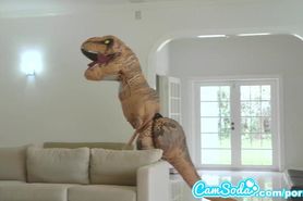 big ass latina teen chased by lesbian loving TREX on hoverboard then fucked