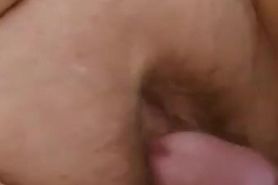 Filling her hairy bbw pussy