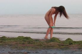 Tiny Bikini Girl Foxy Salt Posing Wet On Beach