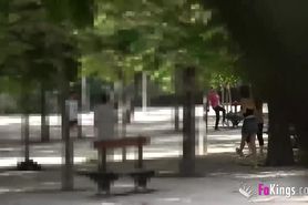 Petite girl seduces a random black dude in the park and bangs him at home