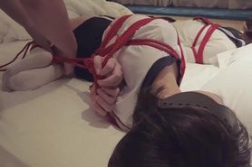 Two Chinese GYM & Sailor uniform schoolgirls bondage on bed and vibes