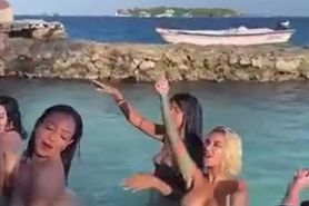 Team Latinas Dancing Nude in the Pool