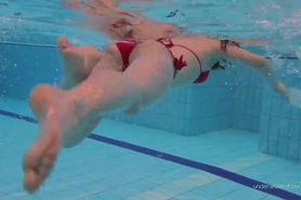 Slightly hairy Serbian teen Katy swimming