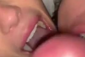Cock-crazy sluts sharing a facial and cum kissing each other