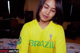 Watching the soccer World Cup with this super cute Asian teen hottie who was horny