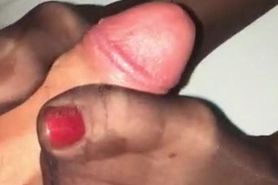 Cumshot On Girlfriend Sexy Black Nylon Stocking Feet After Footjob