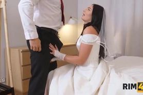 Leanne Lace wearing a wedding dress and getting it on with her man