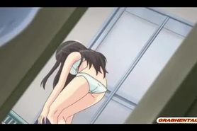Japanese anime schoolgirl gets squeezing her boobs and fingering clitoris