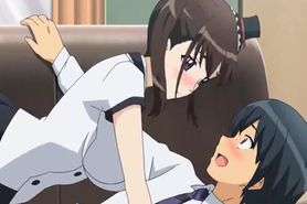 Two cute maids with huge anime boobs give a titty fuck for facial