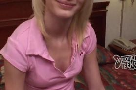 Tiny blonde teen sucks a fat 8 and a quarter inch dick