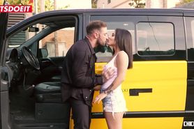 Busty latina girl has sex with taxi driver