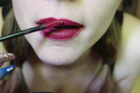 lip gloss application, kisses and nylon touches