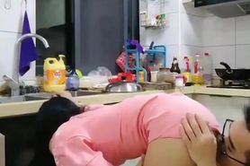 Chinese Fuck in kitchen while mother is at home