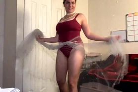 Busty Arab girl belly dances and swings her big boobs