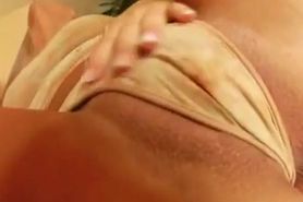 A busty girl gets fucked by two guys. Double creampie