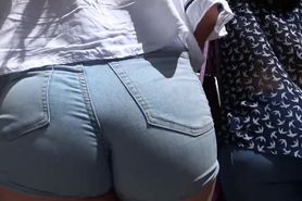 PAWG teen in tight jean shorts