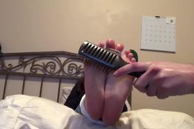 Girlfriend's bare soles tickle torture