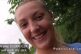 Natural big tits Czech girl fuck outdoor pov