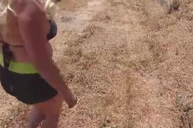 Thick blonde whore goes outdoors and takes it deep